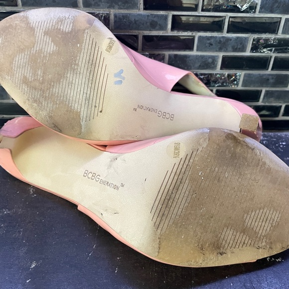BCBGeneration Pink Peep Toe Slingback Patent Leather Heels - Picture 8 of 9